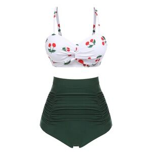 Retro 1950s Cherry Two-Piece Bikini Set